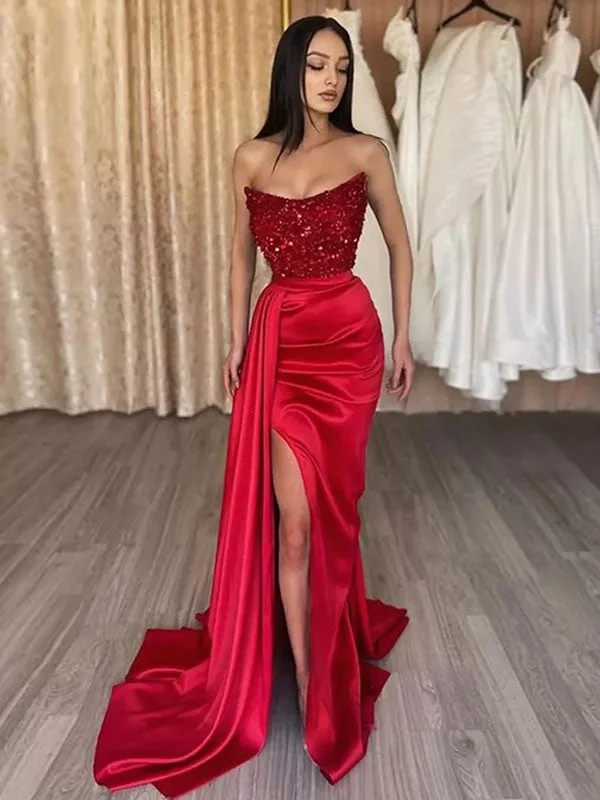 Women's Clothing Sets Hot Picks Sheath/Column Elastic Woven Satin Sequin Strapless Sleeveless Sweep/Brush Train Dresses Women's Clothing Sets Hot Picks Sheath/Column Elastic Woven Satin Sequin Strapless Sleeveless Sweep/Brush Train Dresses