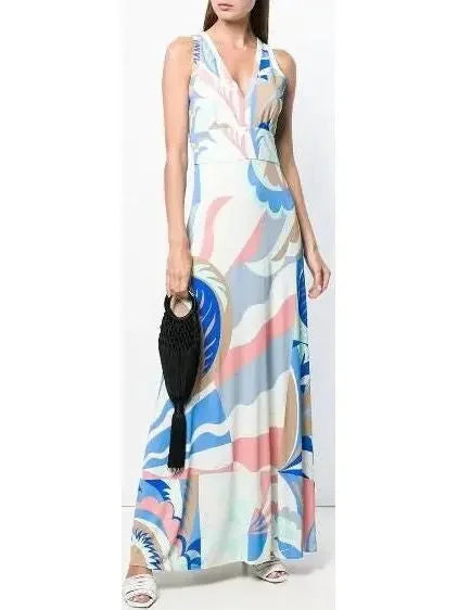 Women's Formal Event Outfit Wardrobe Update Printed Pleated Jersey Maxi Dress - Blue Women's Formal Event Outfit Wardrobe Update Printed Pleated Jersey Maxi Dress - Blue