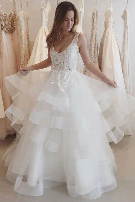 Women's Elegant Outfit Chic Style New Arrival Sexy A-Line V-Neck Sleeveless Backless White Tulle Occasion Wedding Dress Women's Elegant Outfit Chic Style New Arrival Sexy A-Line V-Neck Sleeveless Backless White Tulle Occasion Wedding Dress
