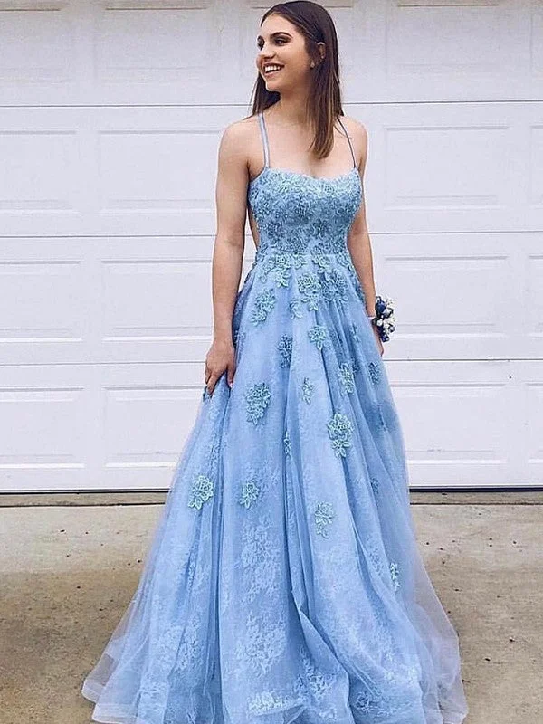 Women's Tailored Outfit Mid - Season Sale A-Line/Princess Tulle Applique Spaghetti Straps Sleeveless Sweep/Brush Train Dresses Women's Tailored Outfit Mid - Season Sale A-Line/Princess Tulle Applique Spaghetti Straps Sleeveless Sweep/Brush Train Dresses