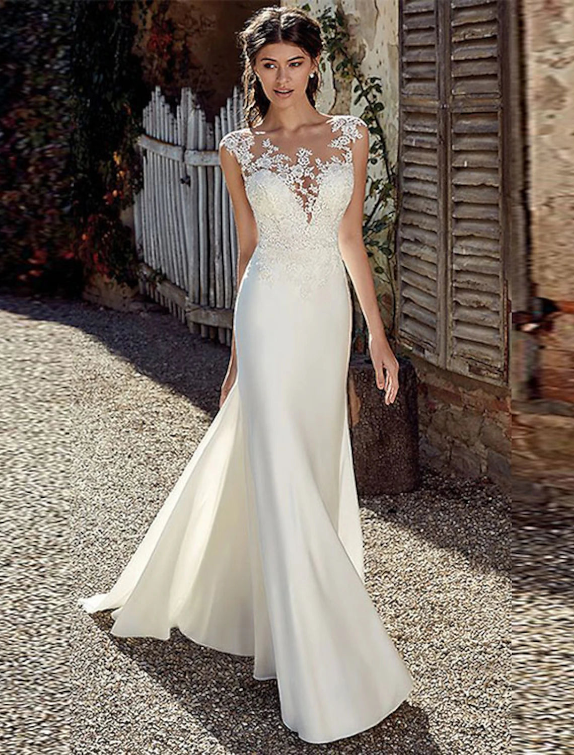Women's Casual Wear Clothes Modern Romance Beach Open Back Wedding Dresses Mermaid / Trumpet Illusion Neck Cap Sleeve Court Train Chiffon Outdoor Bridal Gowns With Appliques Summer Fall Wedding Party Women‘s Clothing Women's Casual Wear Clothes Modern Romance Beach Open Back Wedding Dresses Mermaid / Trumpet Illusion Neck Cap Sleeve Court Train Chiffon Outdoor Bridal Gowns With Appliques Summer Fall Wedding Party Women‘s Clothing