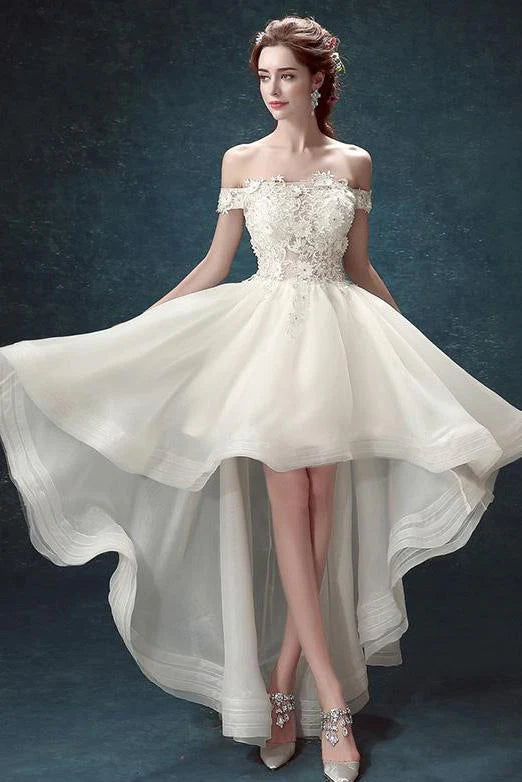 Affordable Women's Attire Ends Soon Ivory High Low Off the Shoulder Bridal Dress With Appliques Beach Wedding Dress Affordable Women's Attire Ends Soon Ivory High Low Off the Shoulder Bridal Dress With Appliques Beach Wedding Dress