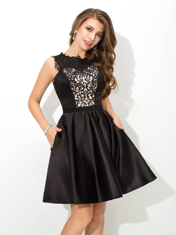 Women's Elegant Outfit Bid Farewell To The Old Season A-Line/Princess Scoop Lace Sleeveless Short Satin Cocktail Dresses Women's Elegant Outfit Bid Farewell To The Old Season A-Line/Princess Scoop Lace Sleeveless Short Satin Cocktail Dresses
