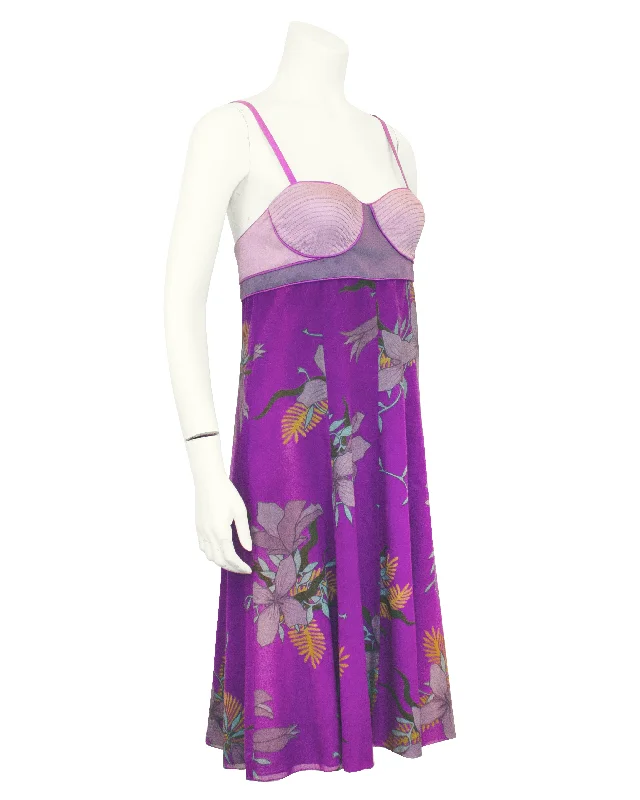 Women's Elegant Garments Lightweight Fabric Purple Floral Printed Dress