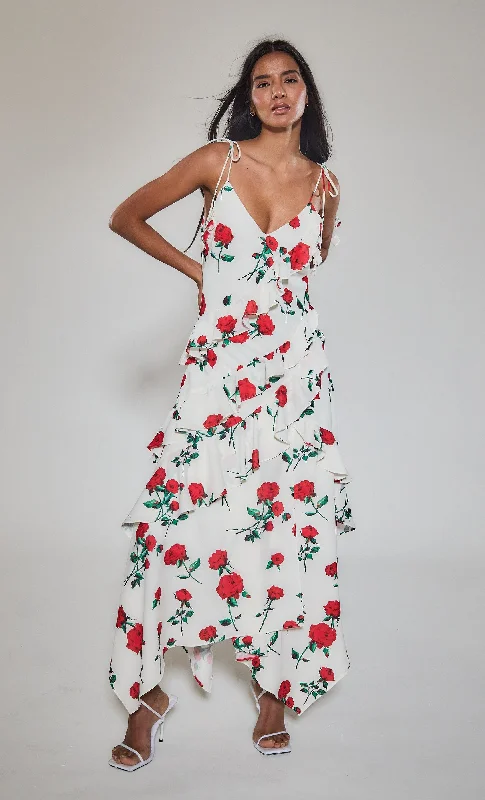 Women's Work Apparel Charming Silhouette Rose Petal Detail Maxi Dress