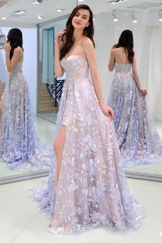 Women's Vintage Attire Clearance Event A line Lace Slit Sleeveless Floor Length Long Prom Dresses Women's Vintage Attire Clearance Event A line Lace Slit Sleeveless Floor Length Long Prom Dresses
