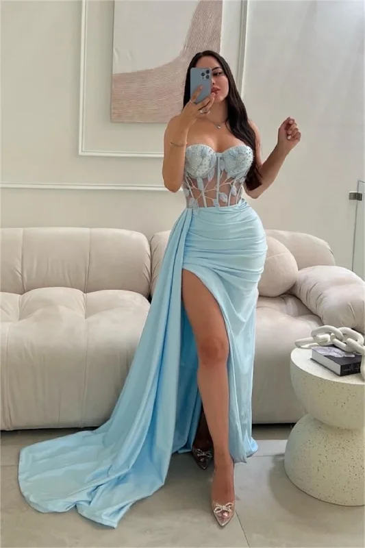 Women's Clothing For Special Occasions Gift Ideas Satin Sweetheart Mermaid Prom Dresses With Split Sheer Corset Lace Appliques Formal Evening Party Sleeveless Long Ball Gowns Women's Clothing For Special Occasions Gift Ideas Satin Sweetheart Mermaid Prom Dresses With Split Sheer Corset Lace Appliques Formal Evening Party Sleeveless Long Ball Gowns