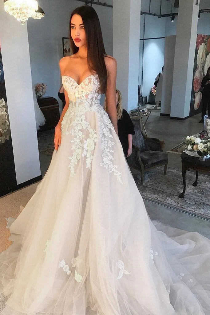 Charming Women's Outfit For Special Occasions Fashion Forward Princess A Line Sweetheart Tulle Lace Applique Ivory Wedding Dress Long Bridal Dresses Charming Women's Outfit For Special Occasions Fashion Forward Princess A Line Sweetheart Tulle Lace Applique Ivory Wedding Dress Long Bridal Dresses