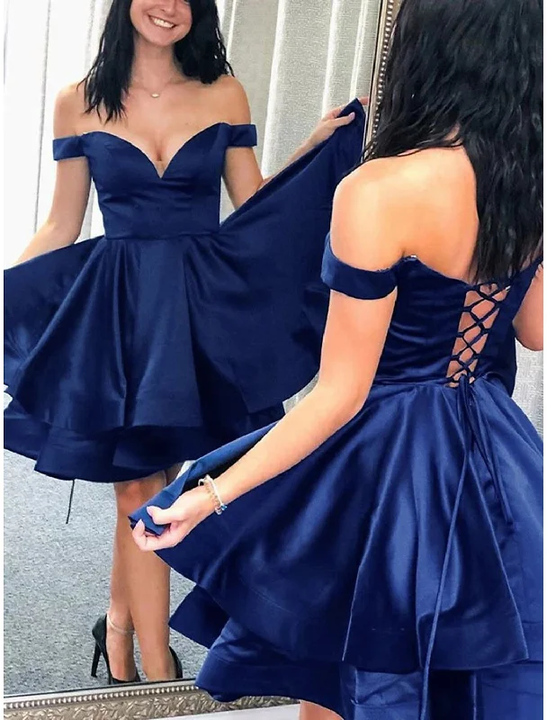 Women's Casual Outfit Trendy Threads A-Line Homecoming Dresses Backless Dress Graduation Sweet 16 Short / Mini Sleeveless Off Shoulder Satin with Pleats Women's Casual Outfit Trendy Threads A-Line Homecoming Dresses Backless Dress Graduation Sweet 16 Short / Mini Sleeveless Off Shoulder Satin with Pleats