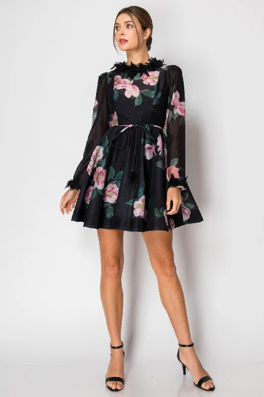 Women's Fashion Clothes Evening Elegance Black Floral Lori Dress