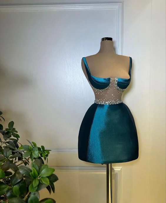 Women's Chic Outerwear Attire Coastal Beach - Inspired Style Satin Beaded Homecoming Dresses        S3137