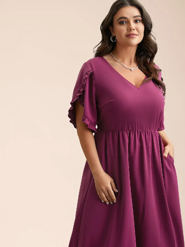 Women's Floral Print Outfit Exclusive Discount Petal Sleeve Ruffled Waist-Cinched Midi Dress Women's Floral Print Outfit Exclusive Discount Petal Sleeve Ruffled Waist-Cinched Midi Dress
