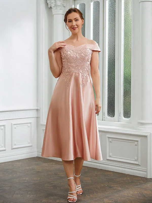 Classic Clothes For Women Trendy Clothing Sale A-Line/Princess Satin Applique Off-the-Shoulder Sleeveless Tea-Length Mother of the Bride Dresses Classic Clothes For Women Trendy Clothing Sale A-Line/Princess Satin Applique Off-the-Shoulder Sleeveless Tea-Length Mother of the Bride Dresses