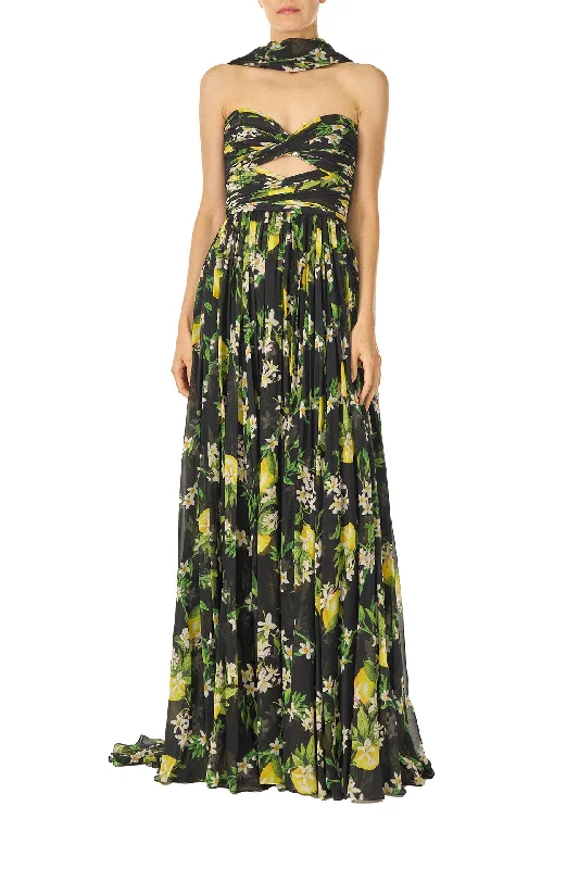 Comfortable Lounge Clothing Hot Brand Discounts Strapless Lemon Floral Gown