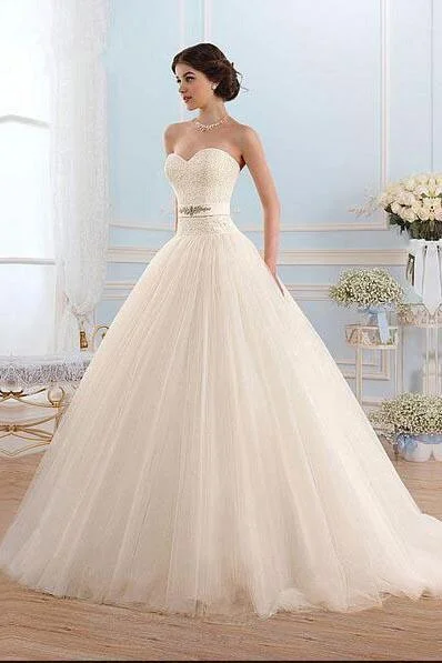 Women's Relaxed Clothes Playful Elegance White Tulle Sweetheart Strapless Open Back Ball Gown Sleeveless Floor-Length Wedding Dress Women's Relaxed Clothes Playful Elegance White Tulle Sweetheart Strapless Open Back Ball Gown Sleeveless Floor-Length Wedding Dress