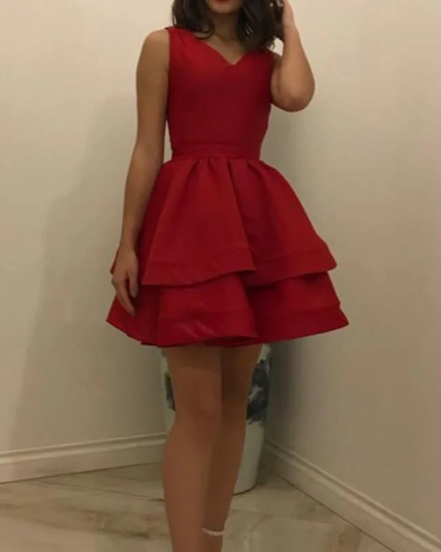 Women's Clothes And Garments Big Savings On Rustic Countryside Styles Short Red Satin V-neck Tiered Dress S2987 Women's Clothes And Garments Big Savings On Rustic Countryside Styles Short Red Satin V-neck Tiered Dress S2987