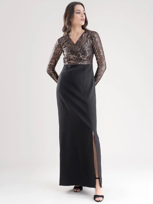 Stylish And Comfortable Clothing For Women Flash Sale Golden Sequin Wrap Maxi Dress - Golden and Black Stylish And Comfortable Clothing For Women Flash Sale Golden Sequin Wrap Maxi Dress - Golden and Black