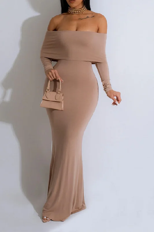 Women's Evening Garments Summer Fashion Solid Color Off Shoulder Simple Maxi Dress