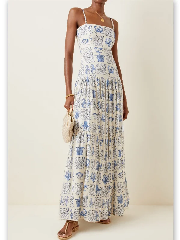Women's Elegant Formal Outfit Limited-Time Offer Tiled Motif Inspired Print Linen Maxi Dress Women's Elegant Formal Outfit Limited-Time Offer Tiled Motif Inspired Print Linen Maxi Dress