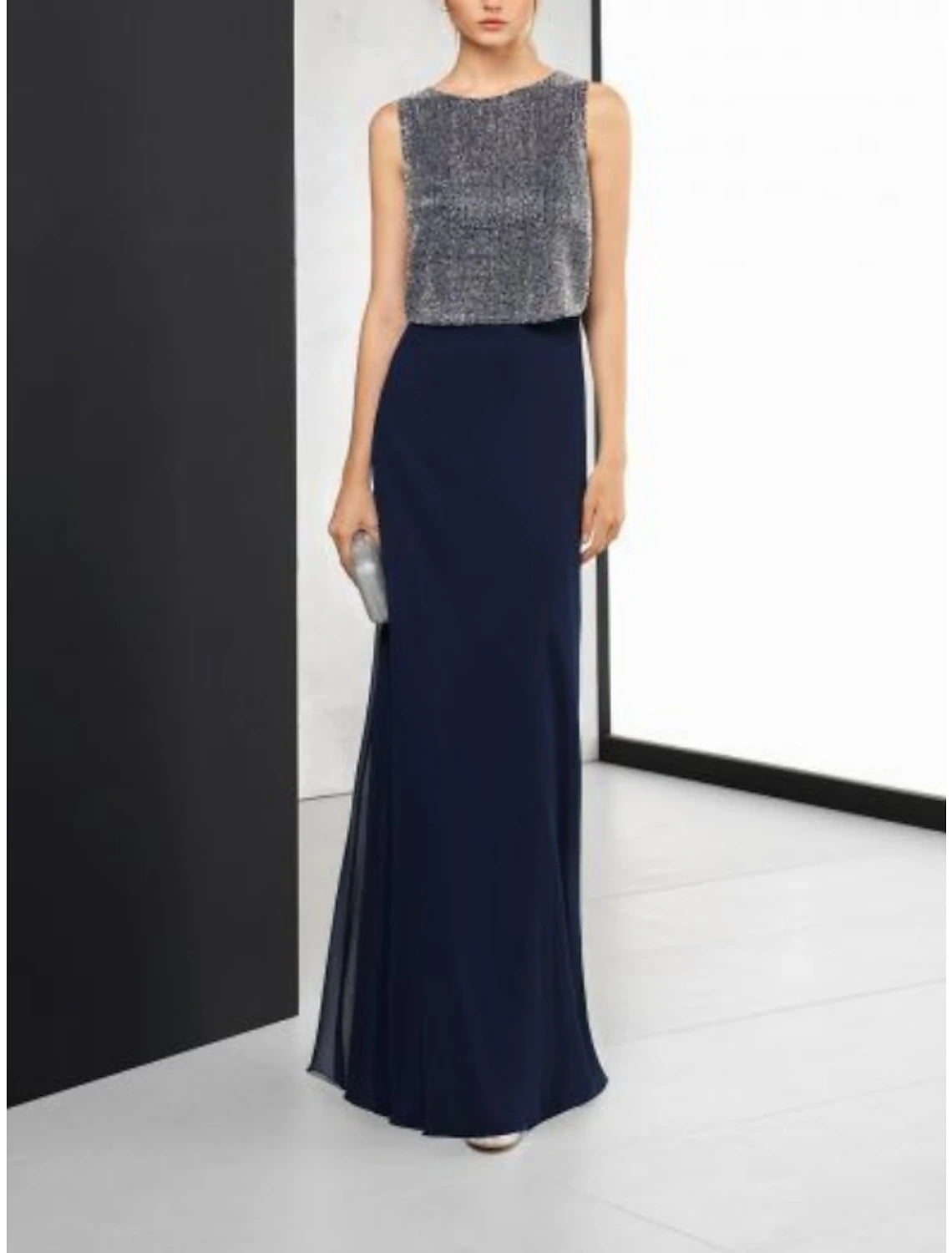 Women's High-End Clothing Sophisticated Cut Sheath / Column Mother of the Bride Dress Formal Elegant Sparkle & Shine Jewel Neck Floor Length Chiffon Sleeveless with Pleats Color Block Women's High-End Clothing Sophisticated Cut Sheath / Column Mother of the Bride Dress Formal Elegant Sparkle & Shine Jewel Neck Floor Length Chiffon Sleeveless with Pleats Color Block