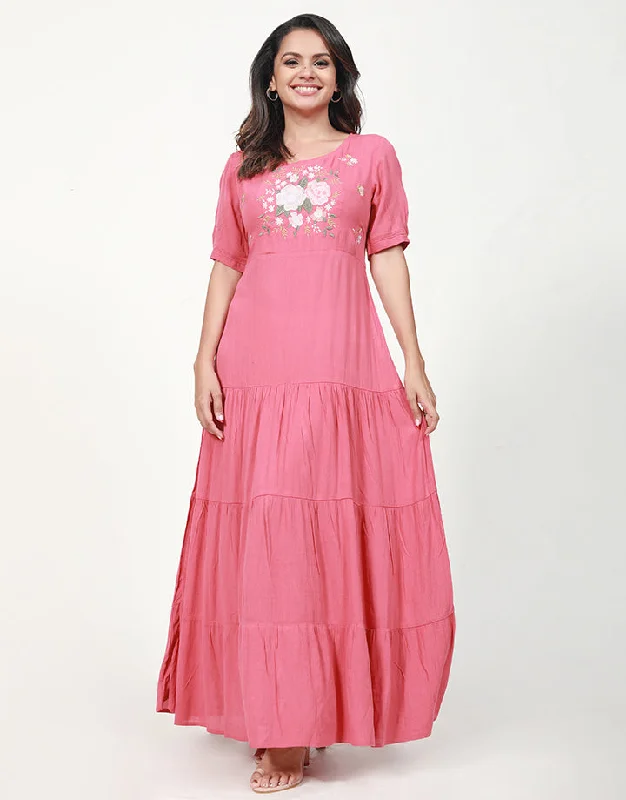 Women's Active Clothing Fashion-Forward Outfits Embroidered Tiered Maxi Dress