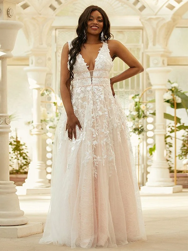 Women's Evening Garments Day-To-Night Styles A-Line/Princess Tulle Applique V-neck Sleeveless Floor-Length Dresses Women's Evening Garments Day-To-Night Styles A-Line/Princess Tulle Applique V-neck Sleeveless Floor-Length Dresses
