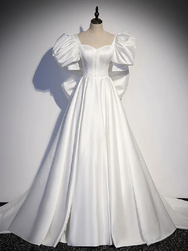 Women's Resort Apparel Casual Chic white satin long prom dress, white long evening dress S2683 Women's Resort Apparel Casual Chic white satin long prom dress, white long evening dress S2683
