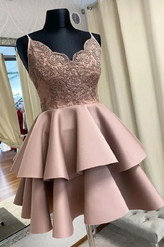 Women's Holiday Attire Hollywood Glam Award - Show Style Cute Satin Layers Short Prom Dress Homecoming Dress, V-neckline Prom Dress S3112 Women's Holiday Attire Hollywood Glam Award - Show Style Cute Satin Layers Short Prom Dress Homecoming Dress, V-neckline Prom Dress S3112