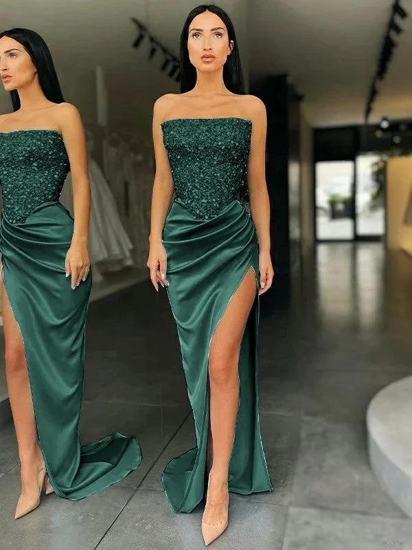 Women's Holiday Apparel Limited Time Flash Sale Sheath/Column Sequin Strapless Sleeveless Sweep/Brush Train Dresses Women's Holiday Apparel Limited Time Flash Sale Sheath/Column Sequin Strapless Sleeveless Sweep/Brush Train Dresses