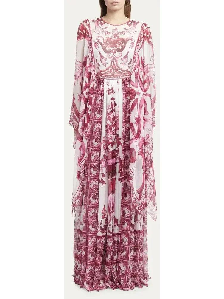 Women's Evening Outfit Quality Driven Apparel Majolica-Print Silk Maxi Dress
