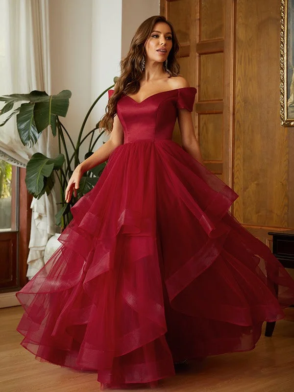 Women's Casual Apparel Flash Sale Fever A-Line/Princess Tulle Ruffles Off-the-Shoulder Sleeveless Floor-Length Dresses Women's Casual Apparel Flash Sale Fever A-Line/Princess Tulle Ruffles Off-the-Shoulder Sleeveless Floor-Length Dresses