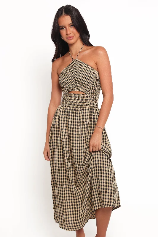 Women's Professional Garments Elegant Attire For The Modern Lady Alfia Midi Dress - Black Gingham Women's Professional Garments Elegant Attire For The Modern Lady Alfia Midi Dress - Black Gingham