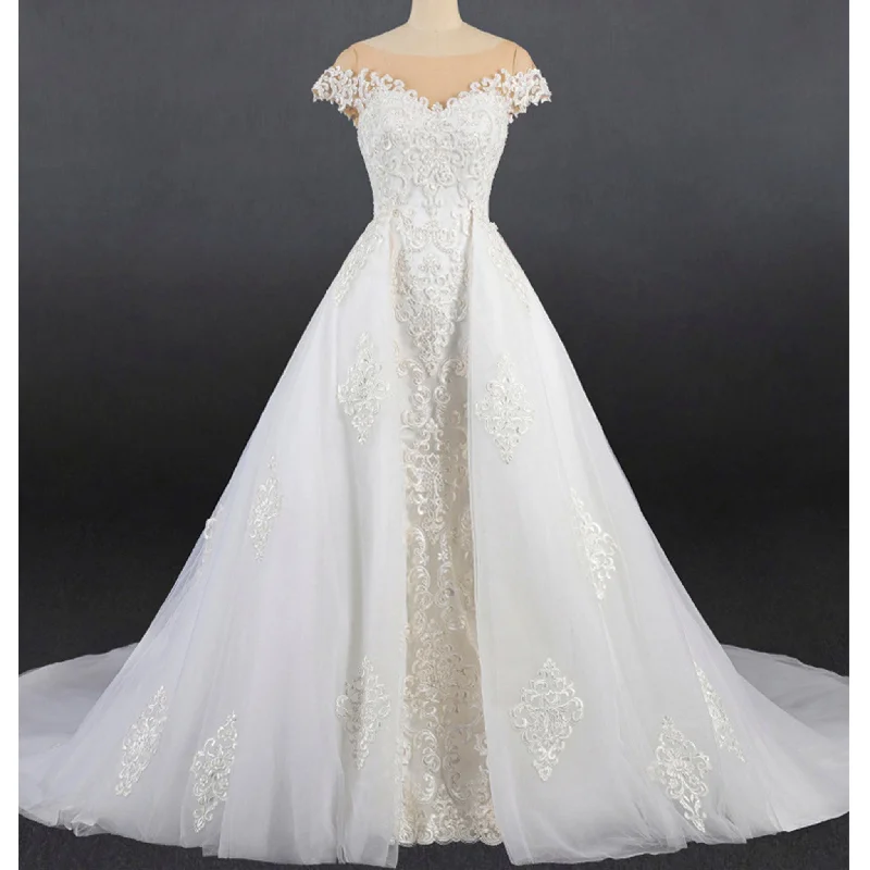 Casual Clothing For Women Coastal Beach - Inspired Style 2 in 1 Cap Sleeve Mermaid Lace Wedding Dress Vintage Casual Clothing For Women Coastal Beach - Inspired Style 2 in 1 Cap Sleeve Mermaid Lace Wedding Dress Vintage