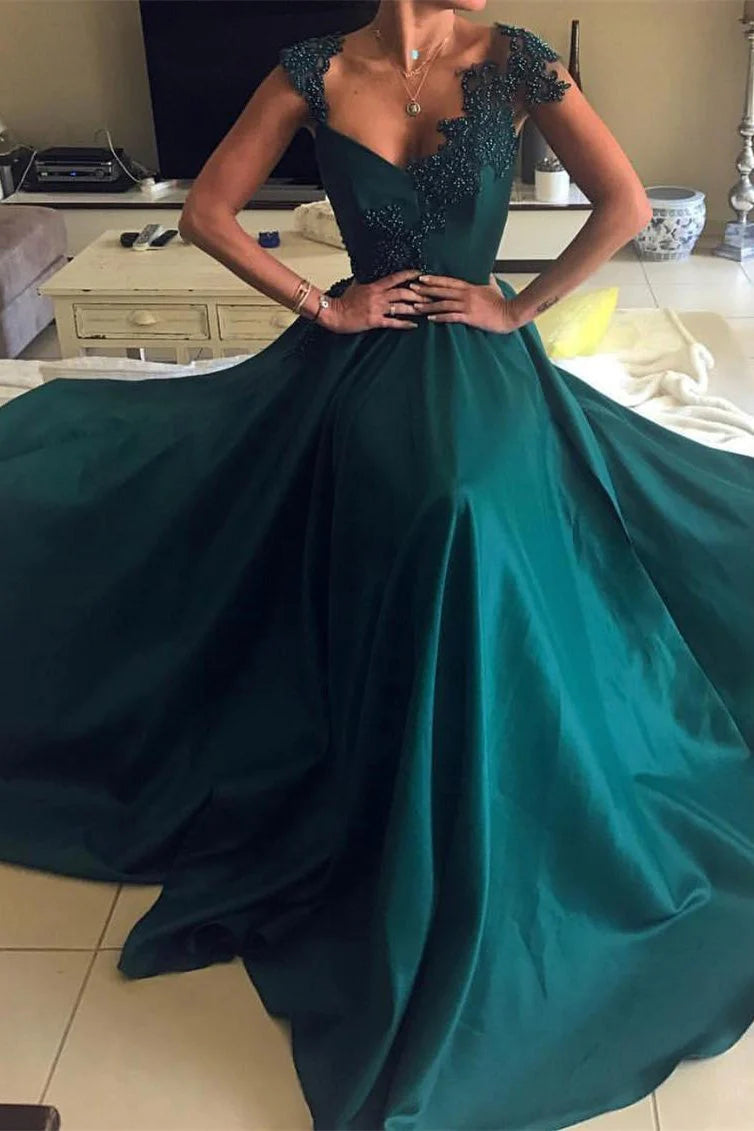 Women's Classic Attire Disco - Inspired Retro Dance Look Elegant Beaded Peacock Green V Neck Long Satin Open Back Prom Dresses Women's Classic Attire Disco - Inspired Retro Dance Look Elegant Beaded Peacock Green V Neck Long Satin Open Back Prom Dresses