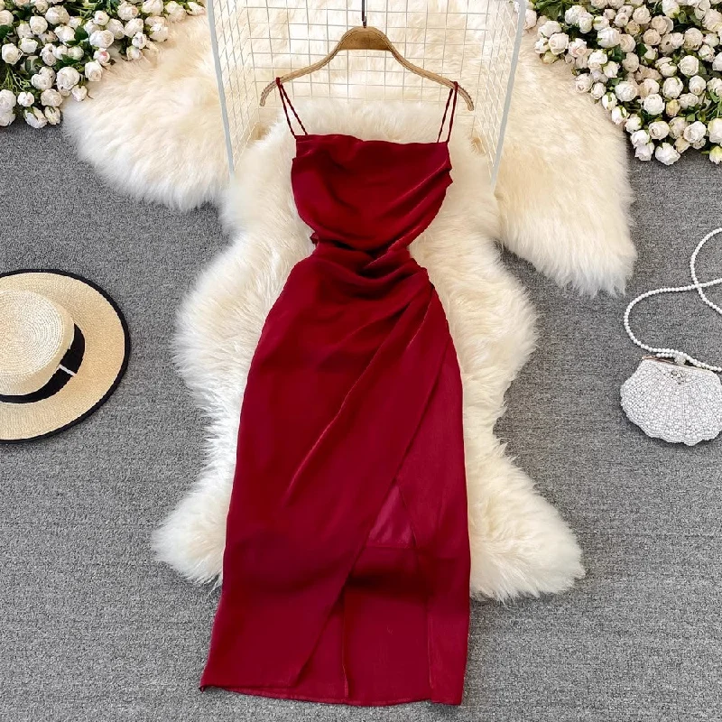Sustainable Women's Apparel Daily Deals tube top skirt pleated sleeveless backless A-line dress elegant slit long skirt S3932 Sustainable Women's Apparel Daily Deals tube top skirt pleated sleeveless backless A-line dress elegant slit long skirt S3932