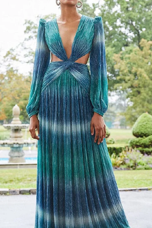 Women's Holiday Outfit Holiday Glam Gradient Striking Deep V Neck Cutout Maxi Dress