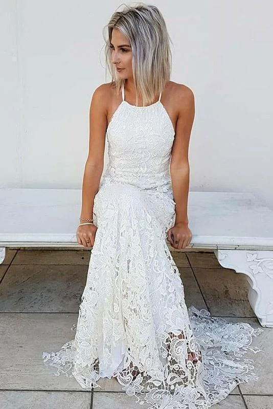 Women's Office Clothing Holiday Sale Simple Halter Mermaid Lace Appliques Wedding Dress Backless Beach Bridal Gowns Women's Office Clothing Holiday Sale Simple Halter Mermaid Lace Appliques Wedding Dress Backless Beach Bridal Gowns