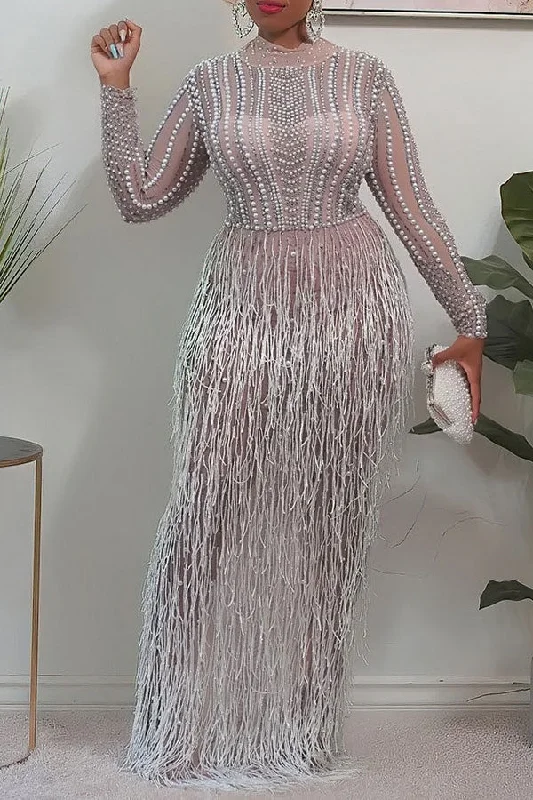 Women's Seasonal Apparel Vintage Elegance Beaded & Tassel Decor Sophisticated Maxi Dress Women's Seasonal Apparel Vintage Elegance Beaded & Tassel Decor Sophisticated Maxi Dress