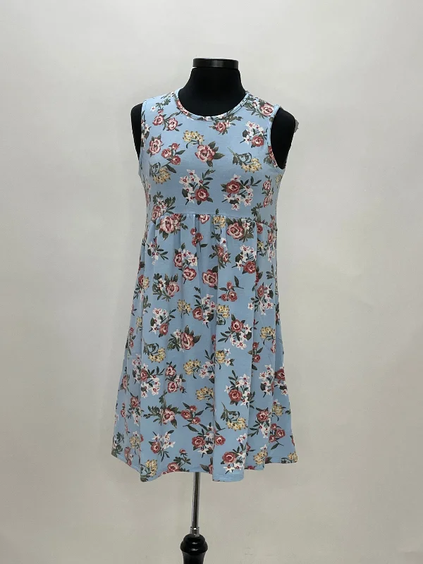 Women's Comfortable Garments Fashion-Forward Style Floral Stretch Pleated Dress - Blue Women's Comfortable Garments Fashion-Forward Style Floral Stretch Pleated Dress - Blue