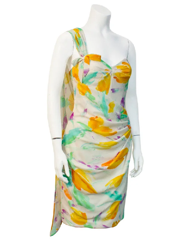 Women's Festive Attire Urban Sophistication Floral One Shoulder Cocktail Dress