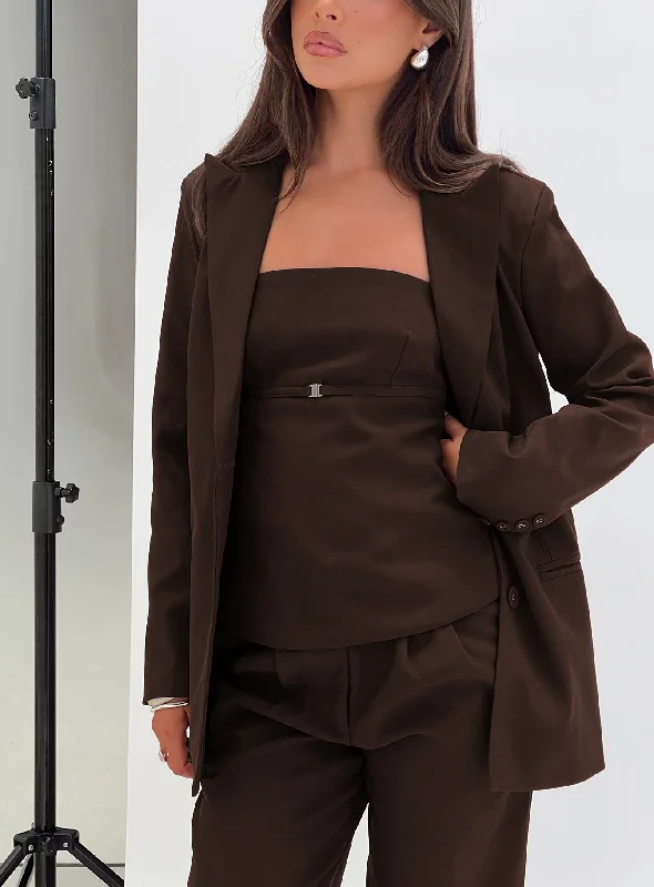 Sustainable Women's Apparel Limited - Stock Crowd Pleaser Oversized Blazer Chocolate Sustainable Women's Apparel Limited - Stock Crowd Pleaser Oversized Blazer Chocolate