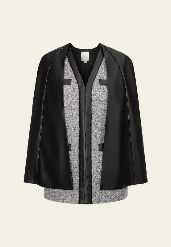Stylish Women's Outerwear Apparel Limited - Edition Drops Detachable Contrast-trim Layered Cape Stylish Women's Outerwear Apparel Limited - Edition Drops Detachable Contrast-trim Layered Cape
