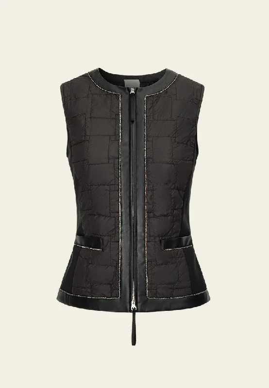 Women's Formal Clothes Winter Warm - Up Sale Slim-fit Retangular-quilted Leather-trim Vest Women's Formal Clothes Winter Warm - Up Sale Slim-fit Retangular-quilted Leather-trim Vest