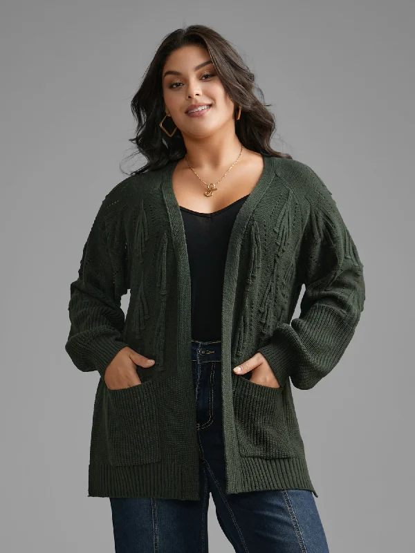 Stylish And Comfortable Clothing For Women Seasonal Fashion Textured Lantern Sleeve Split Hem Cardigan Stylish And Comfortable Clothing For Women Seasonal Fashion Textured Lantern Sleeve Split Hem Cardigan