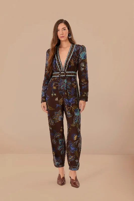 Women's Athletic Apparel All Season Fashion Collection Brown Garden V Neck Jumpsuit Women's Athletic Apparel All Season Fashion Collection Brown Garden V Neck Jumpsuit