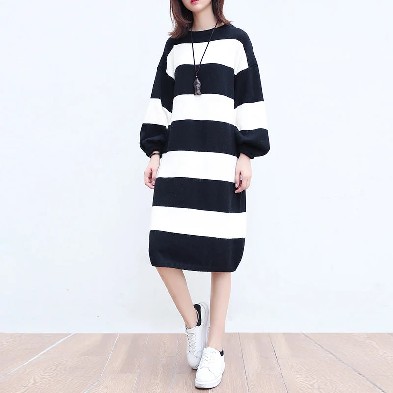Women's Everyday Apparel Top Brand Discounts white black striped woolen cozy sweater dresses plus size casual women knit shift dress Women's Everyday Apparel Top Brand Discounts white black striped woolen cozy sweater dresses plus size casual women knit shift dress