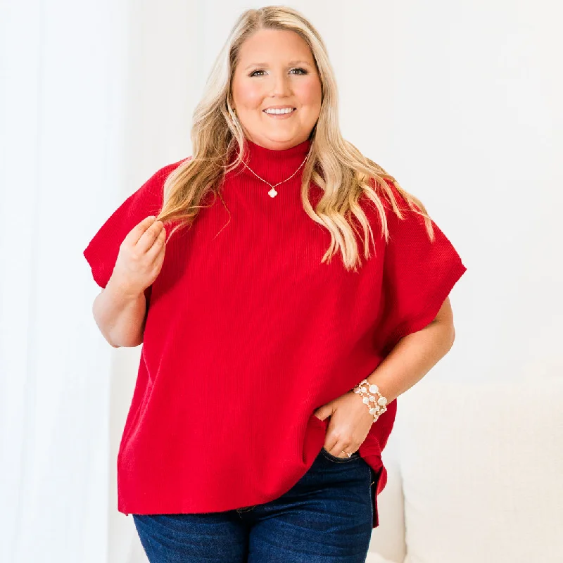 Women's Stylish Casual Garments Everyday Wear Do Anything Sweater, Red