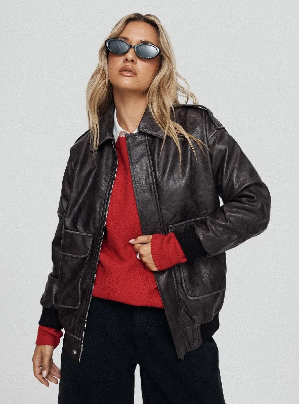 Women's Active Clothing Save Big Maiyas Faux Leather Jacket Washed Brown
