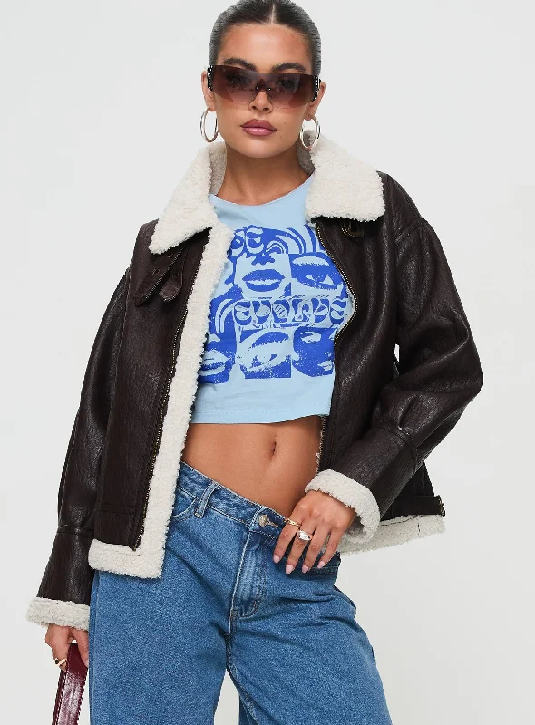 Women's Romantic Outfit Discover Now Zadar Faux Leather Shearling Jacket Chocolate
