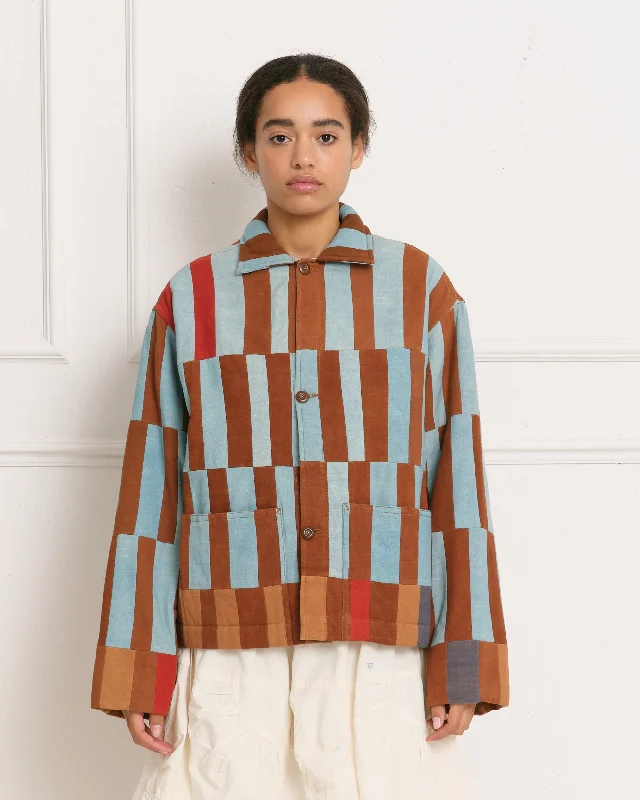 Women's Luxury Apparel Unbeatable Prices Short on Time Jacket - Indigo Stripe Patchwork Women's Luxury Apparel Unbeatable Prices Short on Time Jacket - Indigo Stripe Patchwork